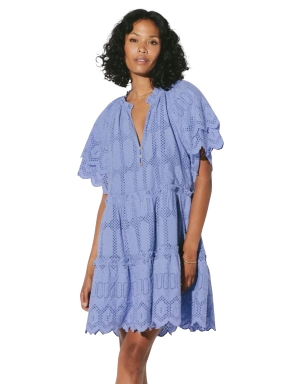 CLEOBELLA ALMA EMBROIDERED POINTELLE SKY PURPLE EYELET MINI DRESS